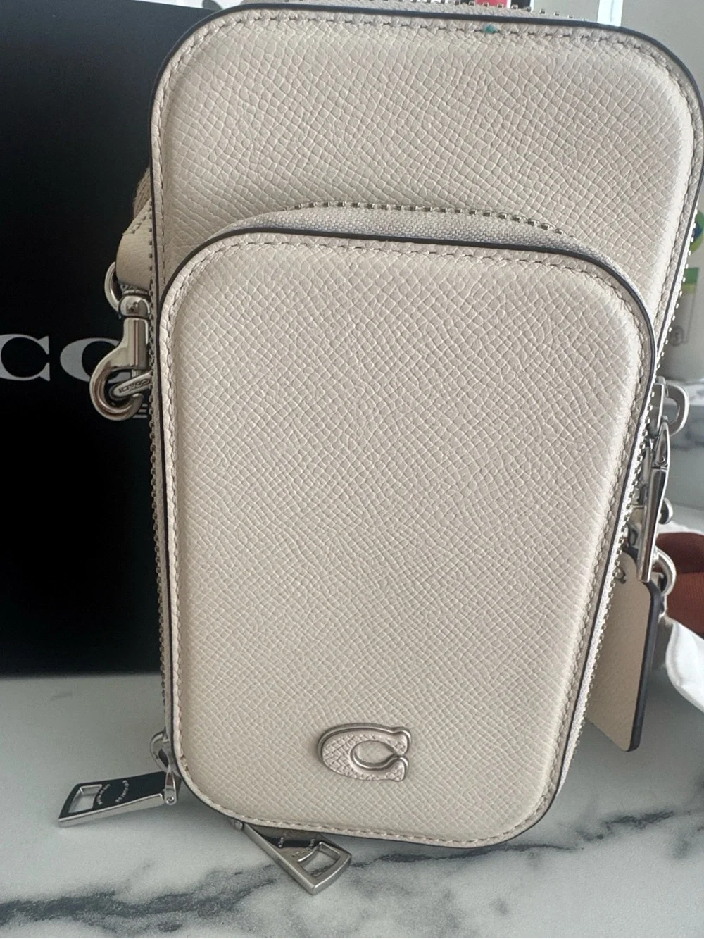 Coach Compact Cream Crossbody Phone Bag with Adjustable Strap - Picture 6 of 8